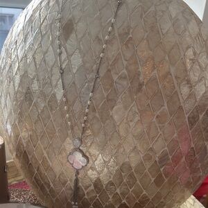 Elegant Silver and White mother of pearl  Pendant Necklace with cubic zirconias